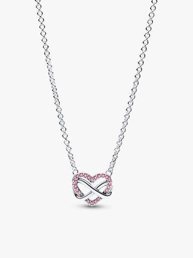 Sparkling Pink Infinity Heart Necklace & Earrings Set