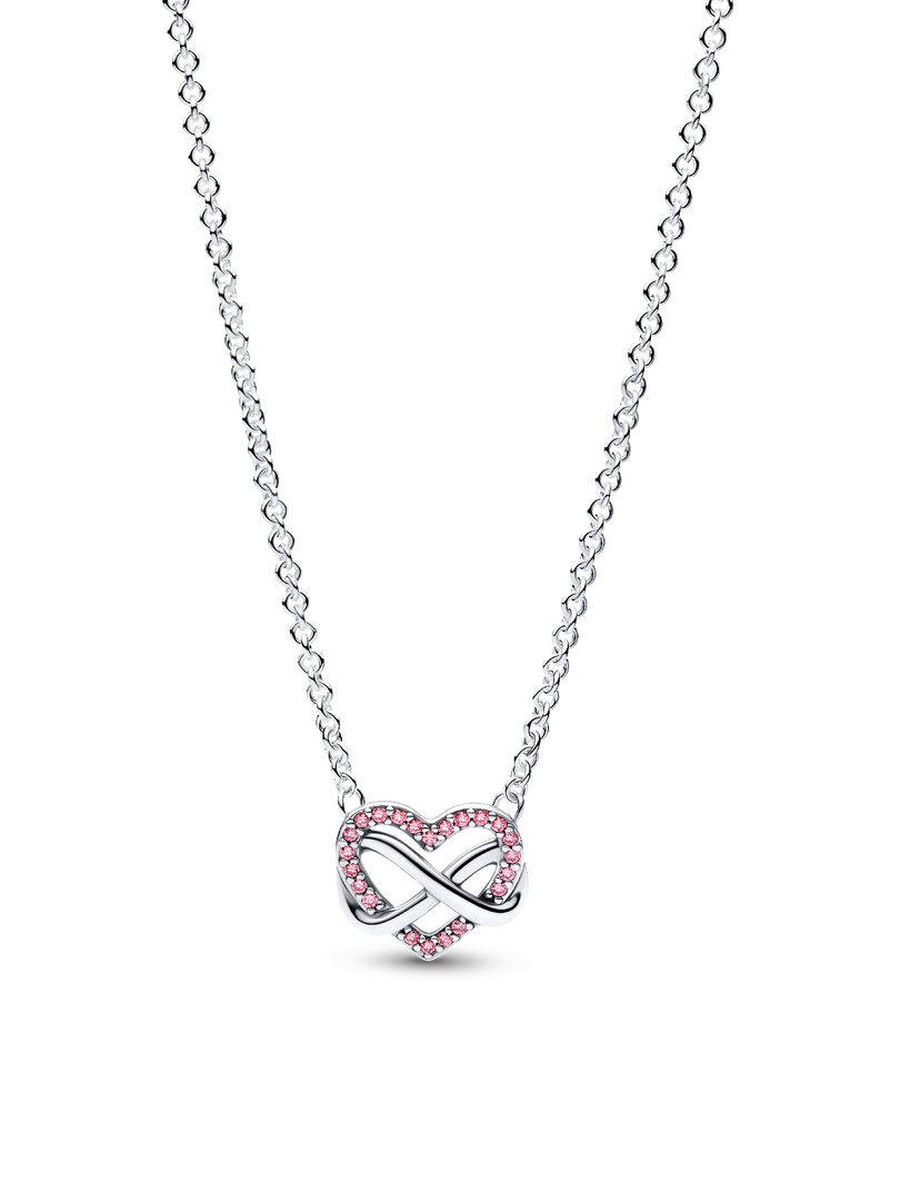 Sparkling Pink Infinity Heart Necklace & Earrings Set