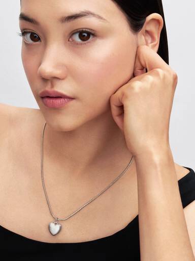 Matte Puffy Heart Dangle Charm, Platinum Plated