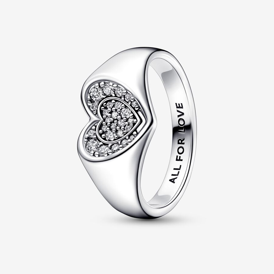 Radiant Heart Pavé Signet Ring | Sterling silver | Pandora Canada