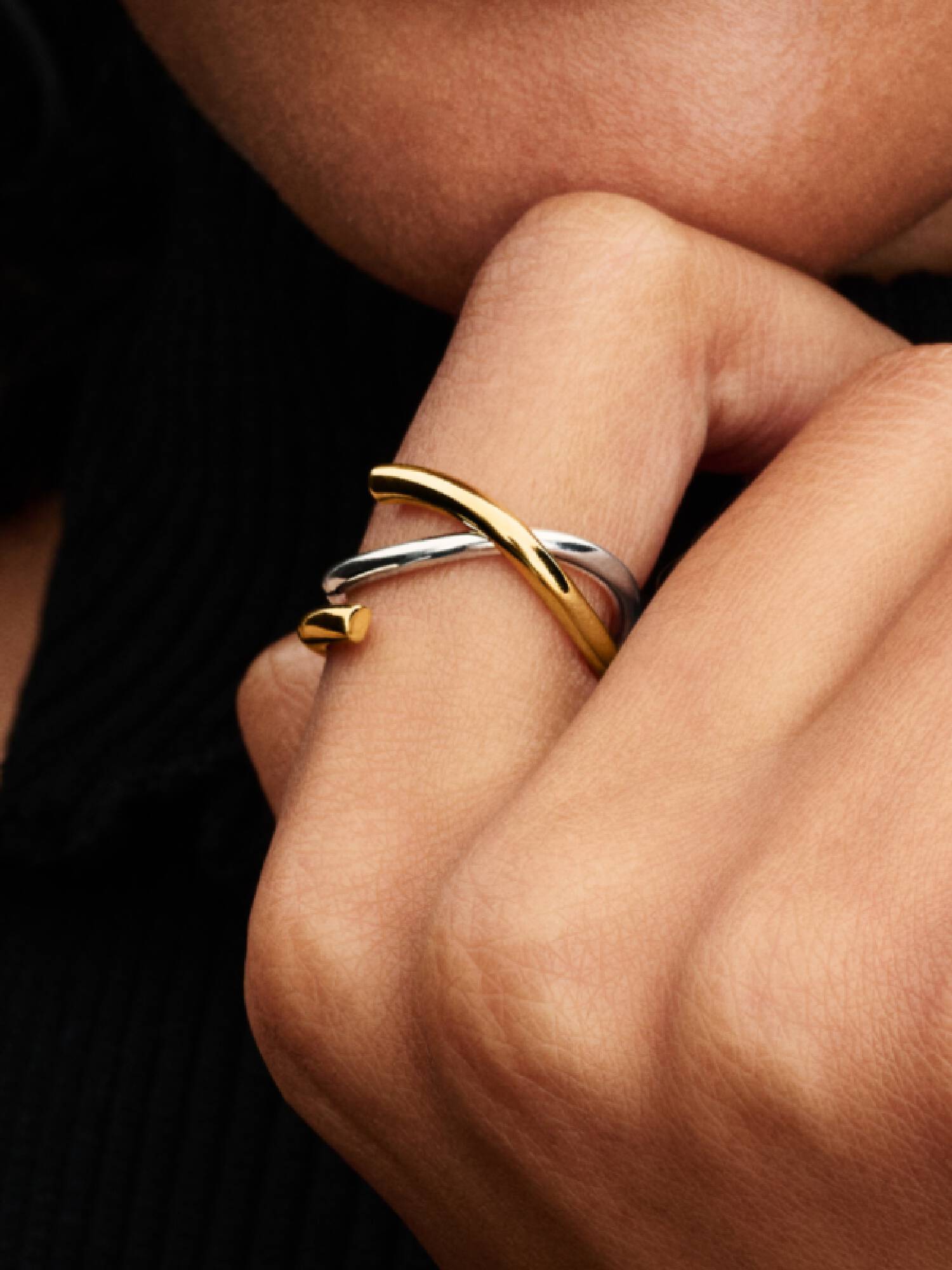 Bague double de forme organique bicolore