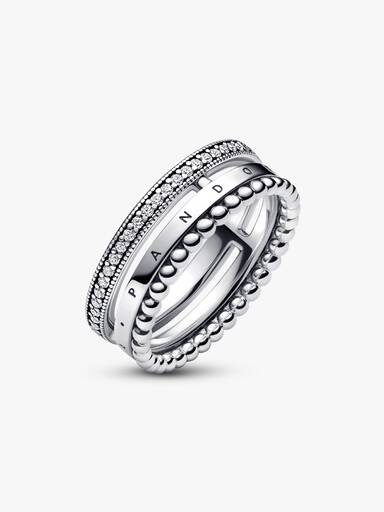 VENTE FINALE - Bague Pavé Perle et logo Pandora Signature