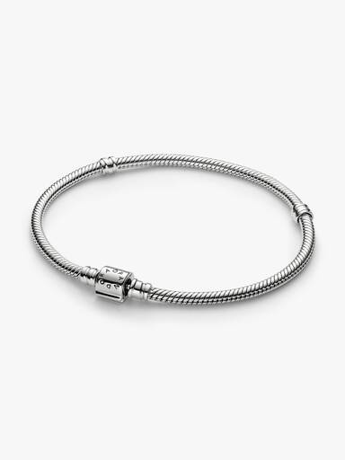 Pandora Moments Mini Barrel Clasp Snake Chain Bracelet, Platinum Plated
