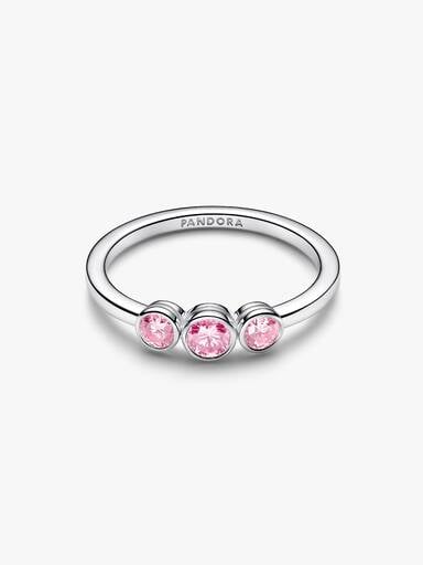 Bague à trois pierres en argent sterling avec diamant rose créé en laboratoire au serti clos Pandora Era