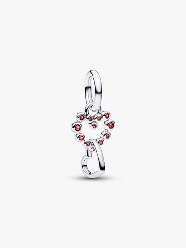 Charm-pendentif Cœurs connectés et pierres rouges