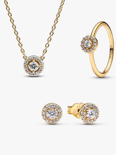 Golden Pave Halo Jewellery Set