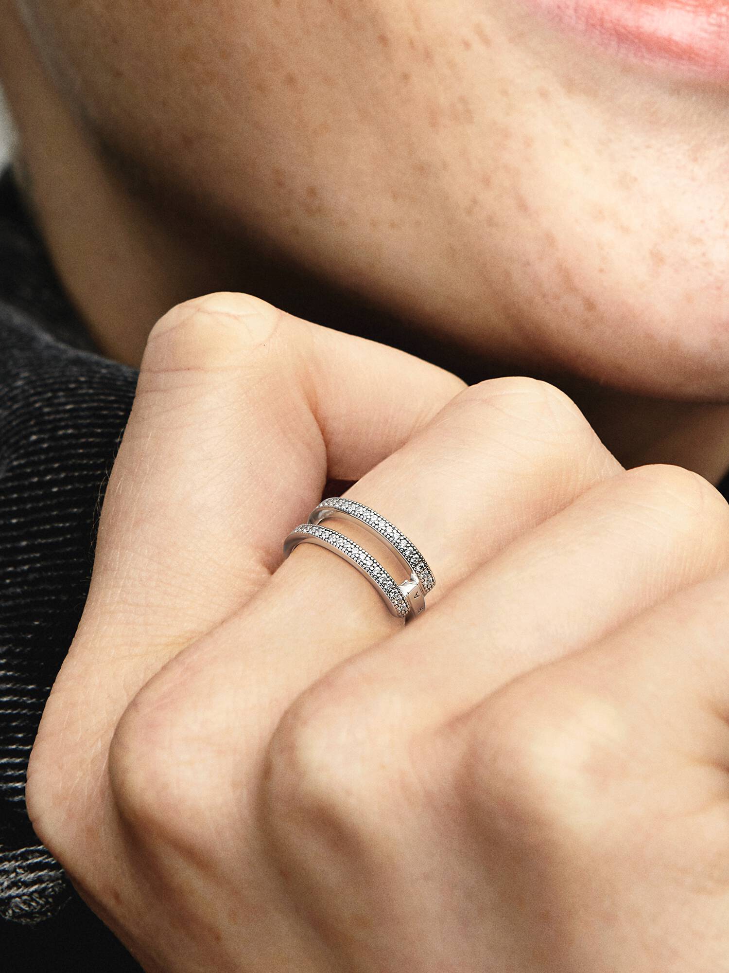 FINAL SALE - Pandora Signature Logo & Pavé Double Band Ring