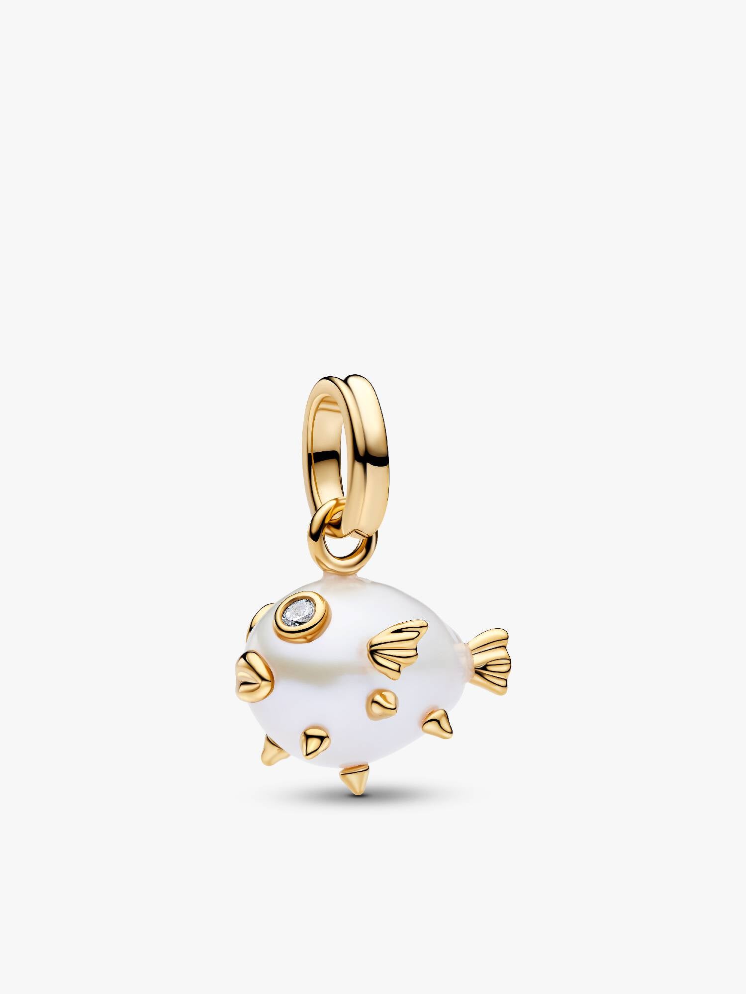 Charm-pendentif Poisson-globe avec perle de culture d’eau douce baroque traitée
