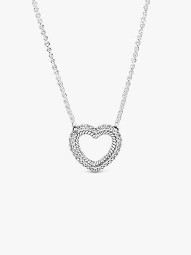 FINAL SALE - Pavé Snake Chain Pattern Open Heart Collier Necklace