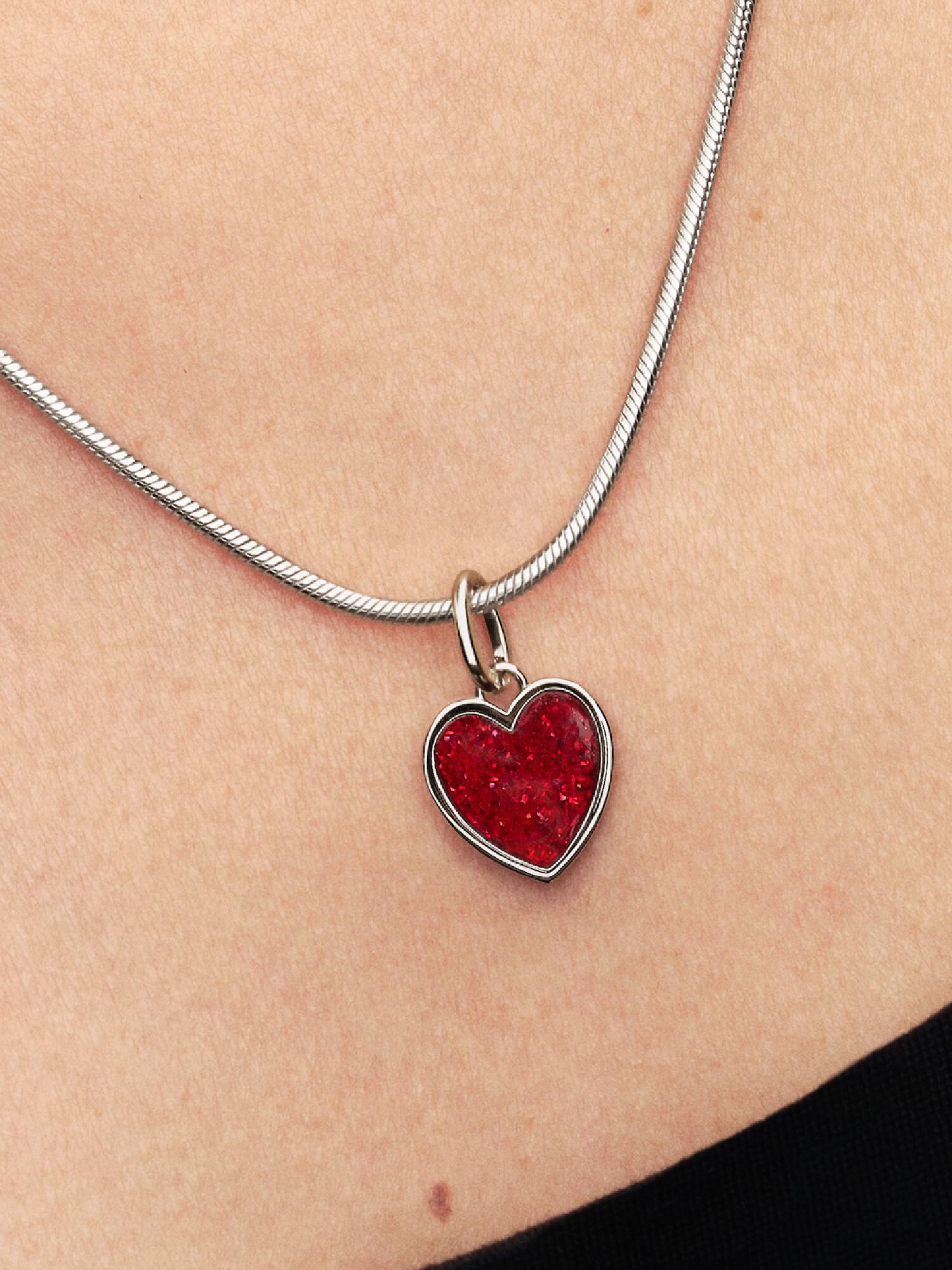 Engravable Red Heart Dangle Charm, Platinum Plated