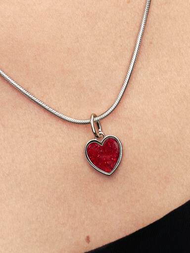 Engravable Red Heart Dangle Charm, Platinum Plated