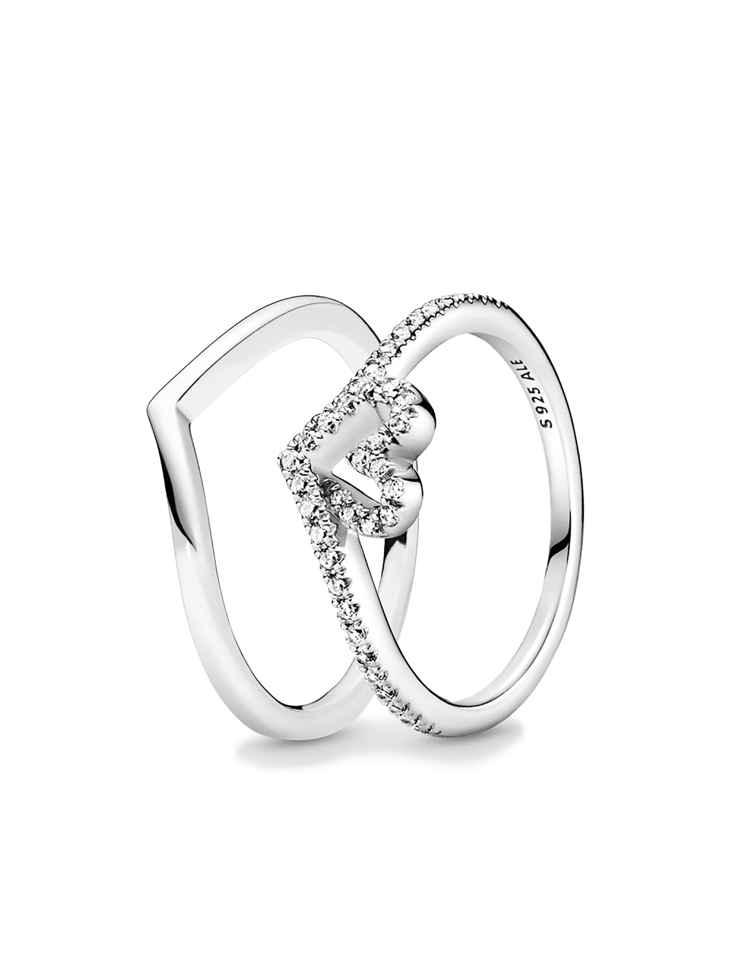 Sparkling Wishbone Heart Ring Set