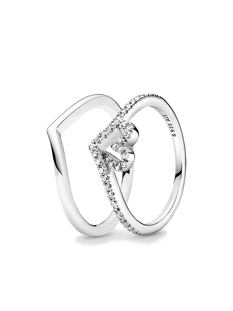 Sparkling Wishbone Heart Ring Set