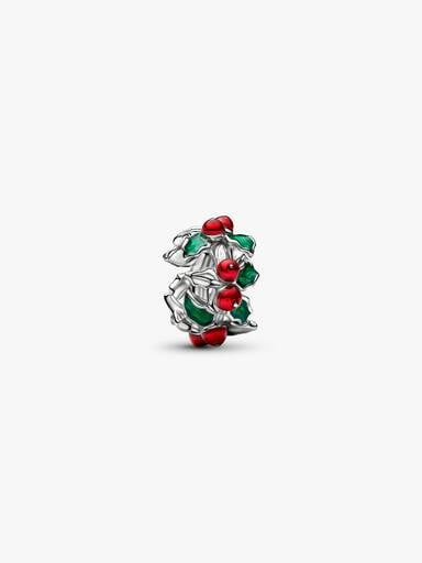 Christmas Holly Charm, Platinum Plated
