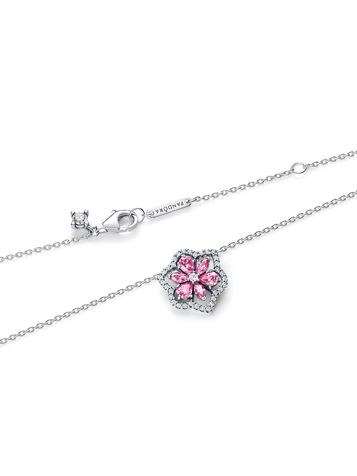 Collier à pendentif Fleur rose d’herbier scintillante