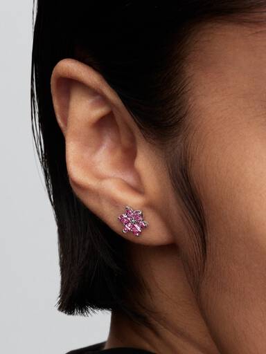 Clous d’oreilles Fleur rose d’herbier scintillante