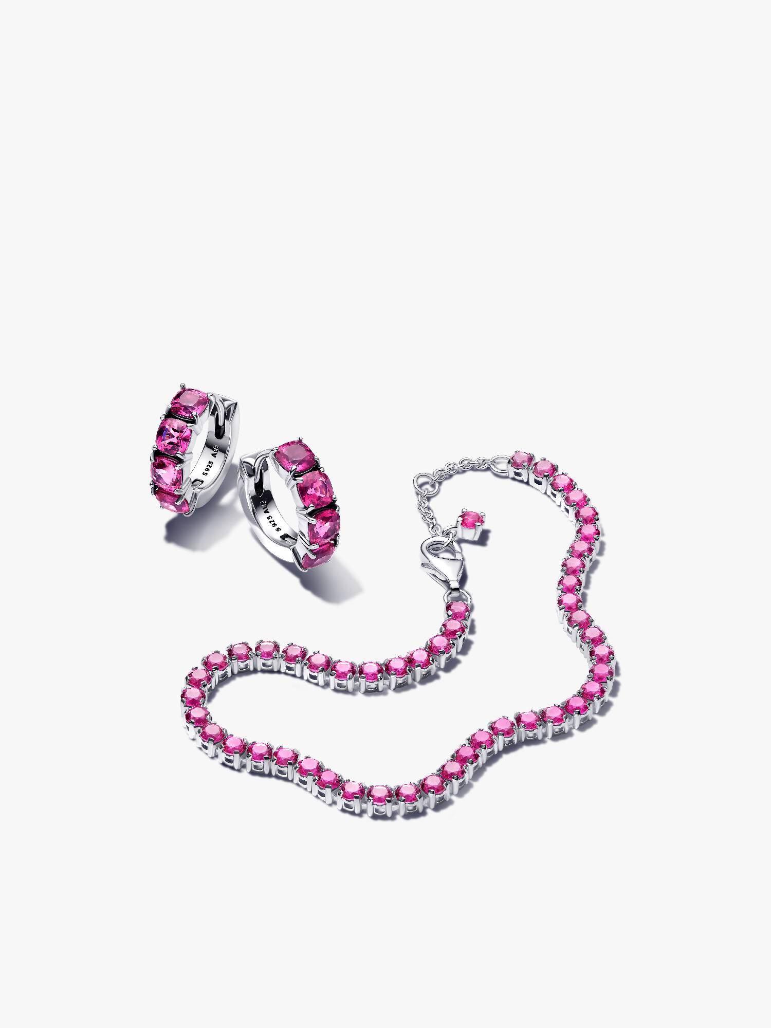 Sparkling Pink Tennis Bracelet & Earrings Set