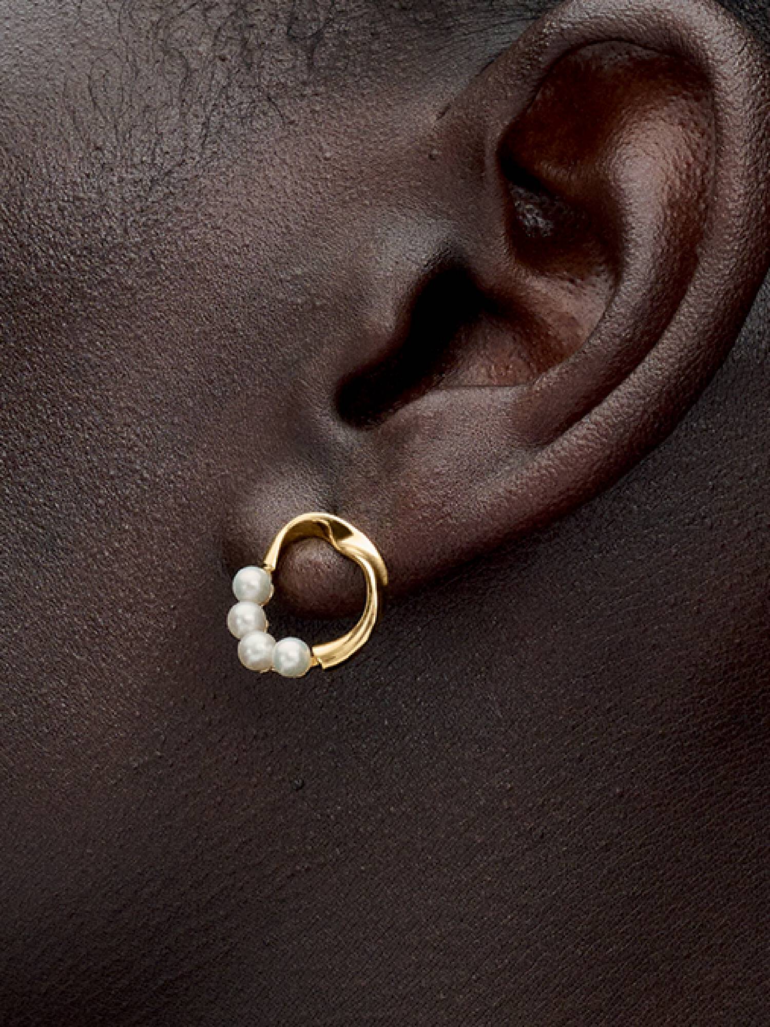 Organically Shaped Circle & Treated Freshwater Cultured Pearls Stud Earrings