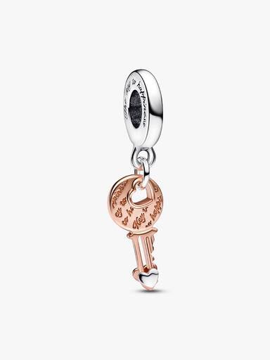 FINAL SALE - Two-tone key & Sliding Heart Dangle Charm