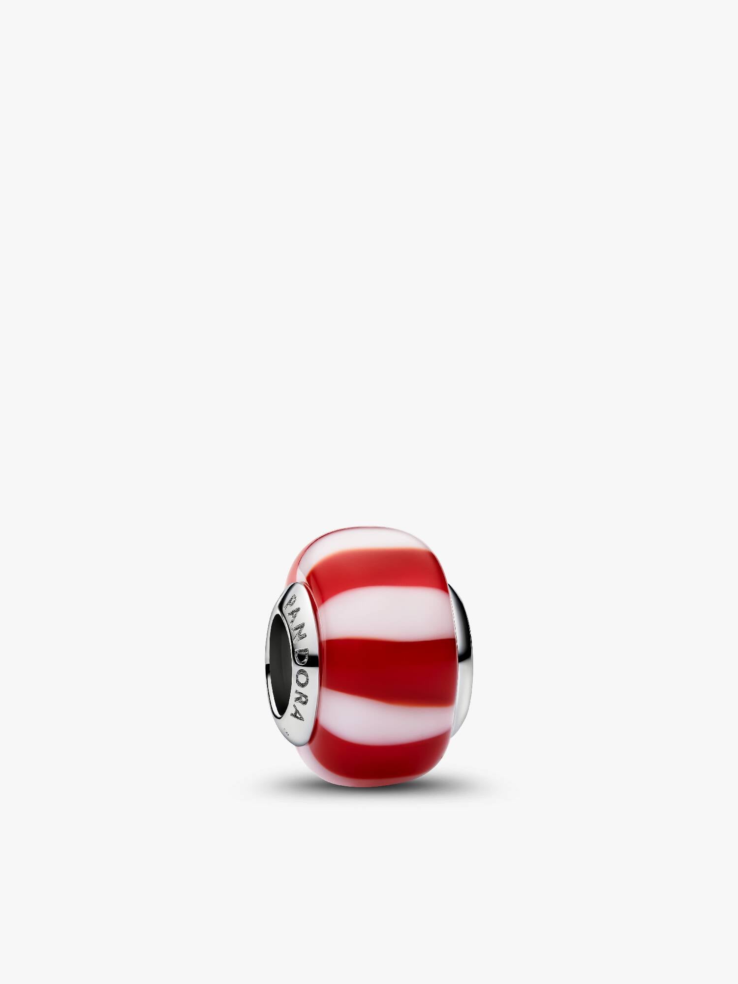 Red Peppermint Murano Glass Charm, Platinum Plated