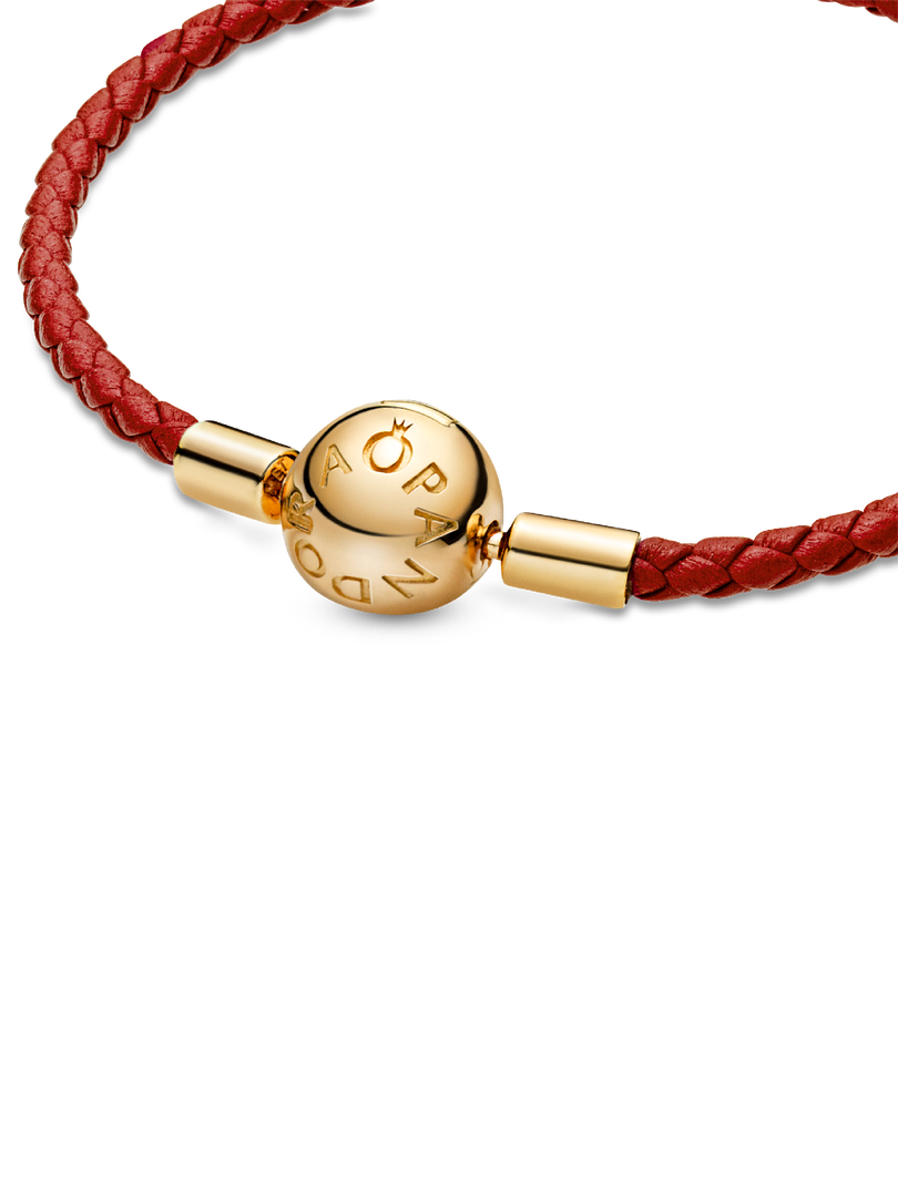 Pandora Moments Red Woven Leather Bracelet