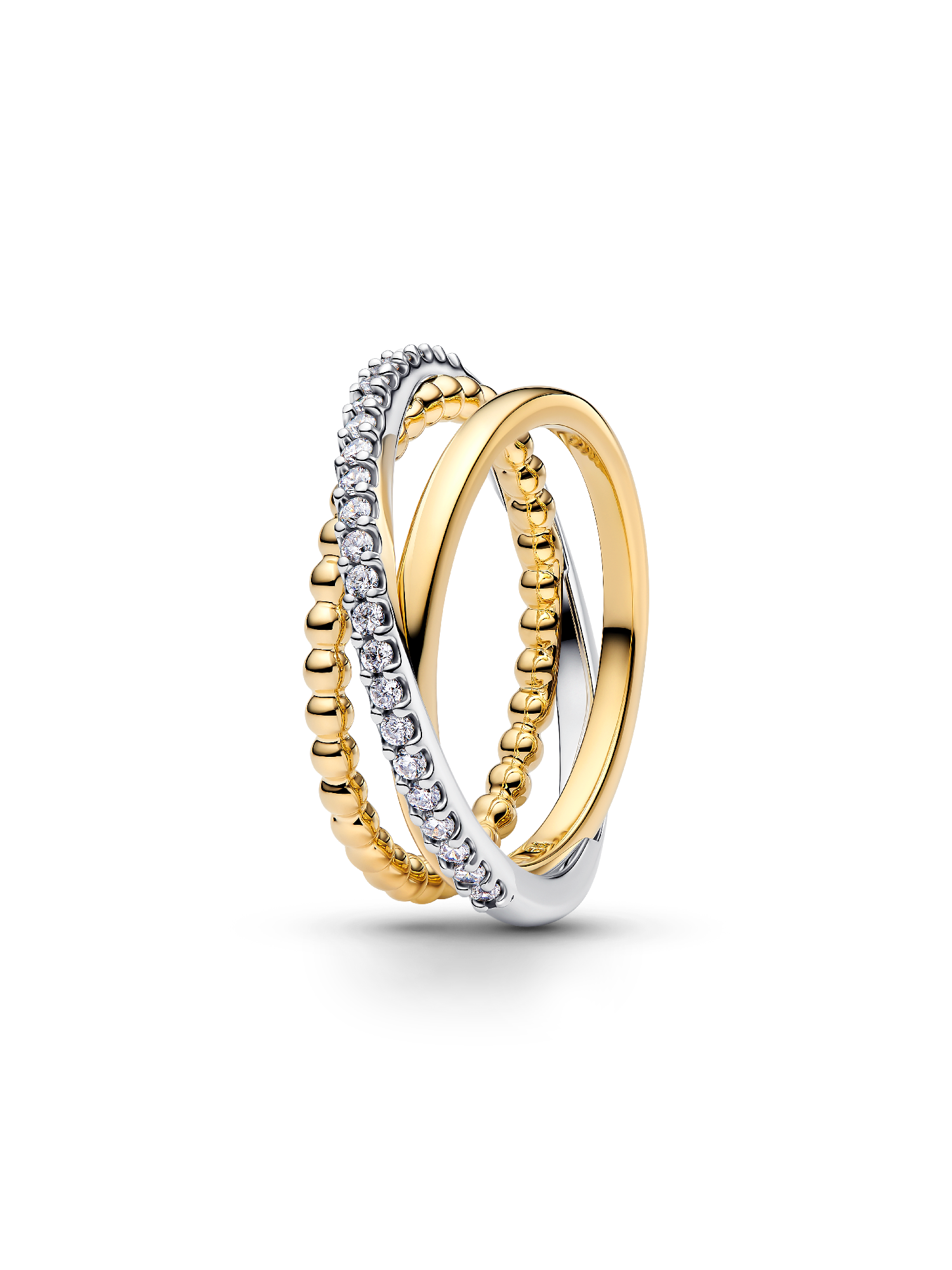 Crossover Beads & Pavé Triple Band Ring