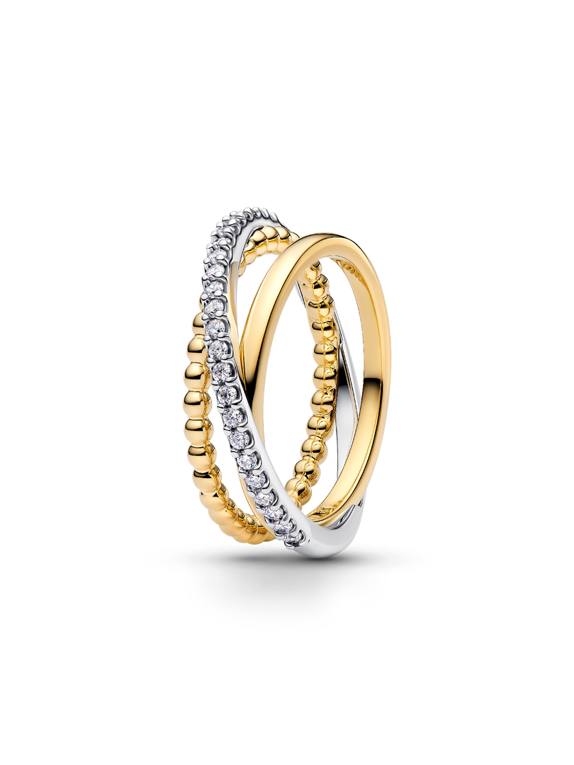 Crossover Beads & Pavé Triple Band Ring