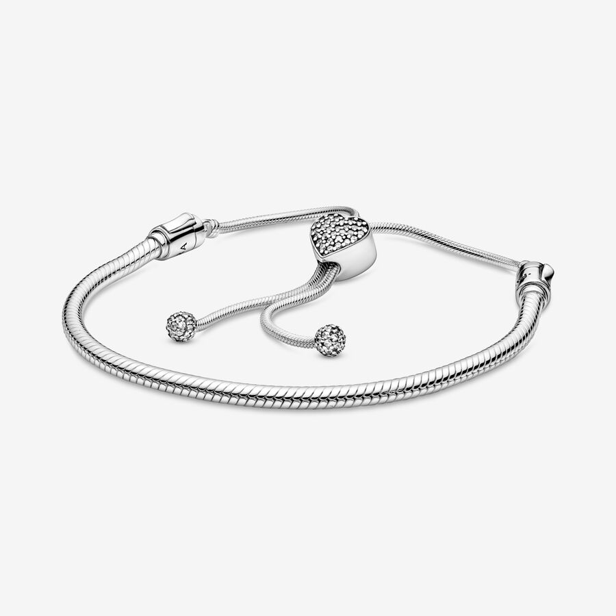 Bracelet coulissant à chaîne serpentine avec fermoir en forme de cœur en pavé Pandora Moments image number 0