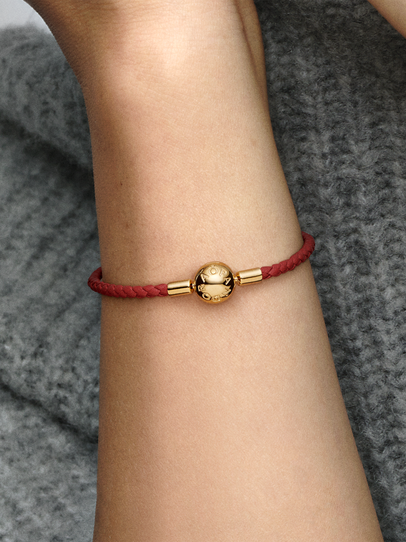 Pandora Moments Red Woven Leather Bracelet