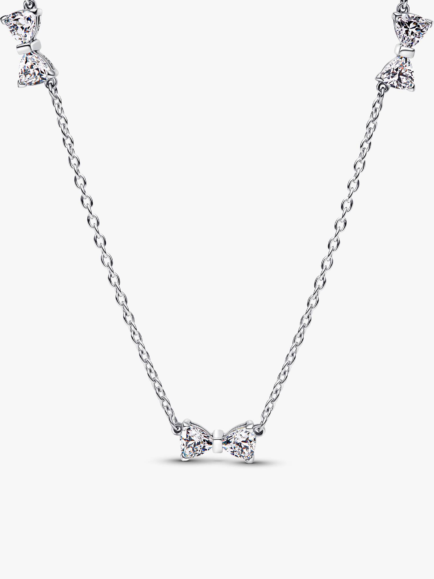 Sparkling Bow Station Chain Necklace