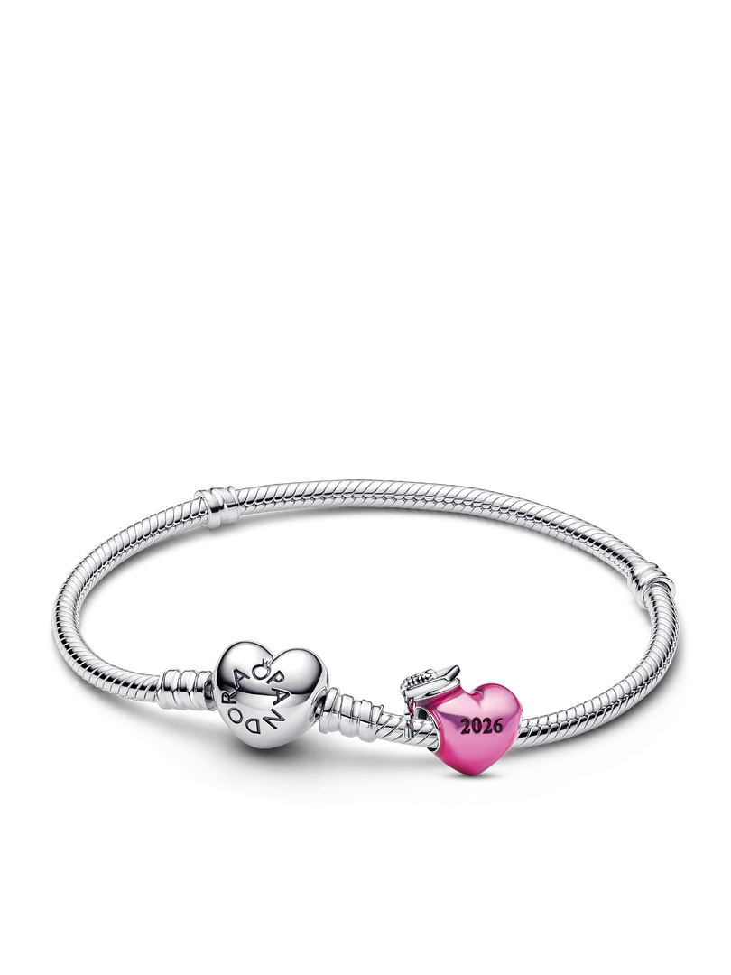 Graduation 2026 Pink Heart Charm Bracelet