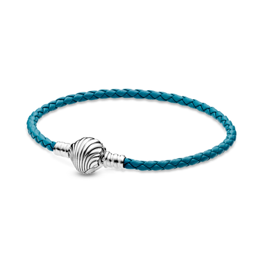 Bracelet en cuir tressé turquoise, avec fermoir coquillage Pandora Moments