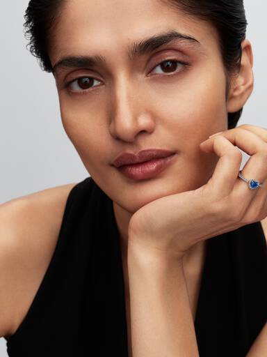 Bague Cœur bleu princesse surélevé