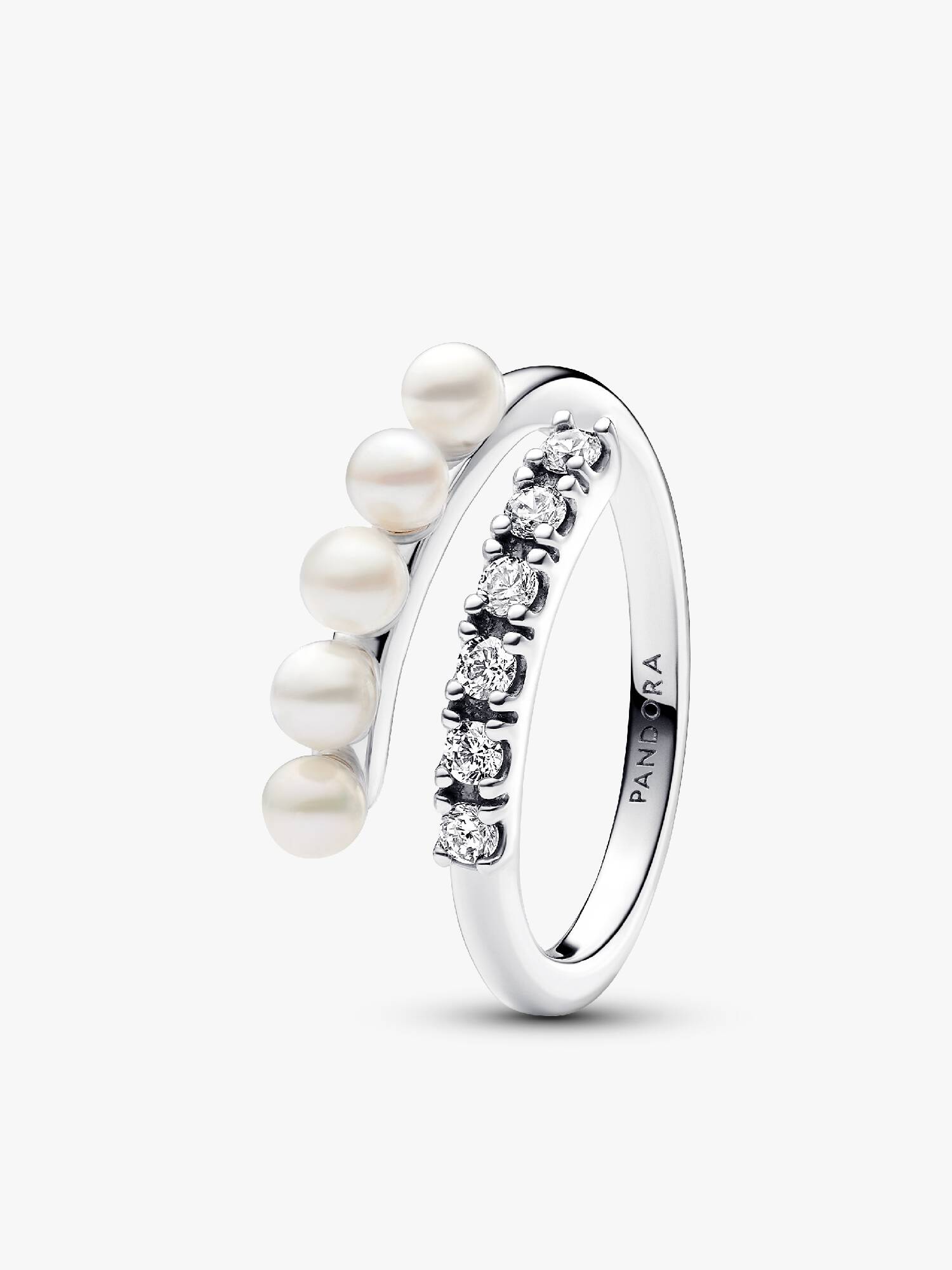 Bague ouverte avec pavé et perle de culture d’eau douce traitée