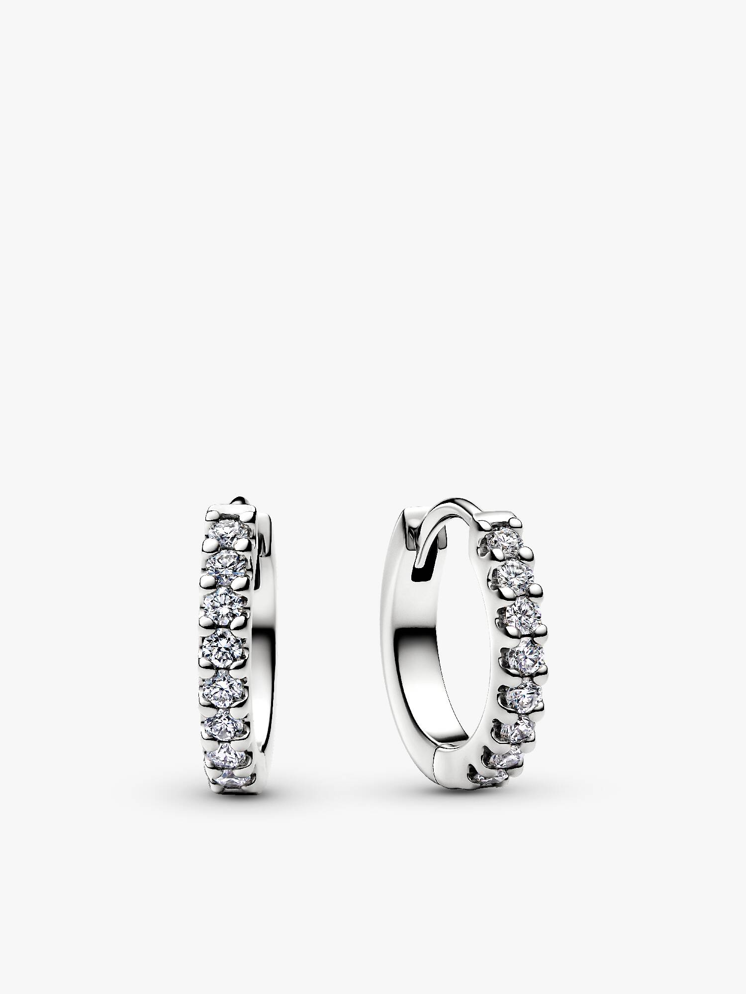 Pandora Era 14k White Gold Micro Lab-grown Diamond Pavé Hoop Earrings