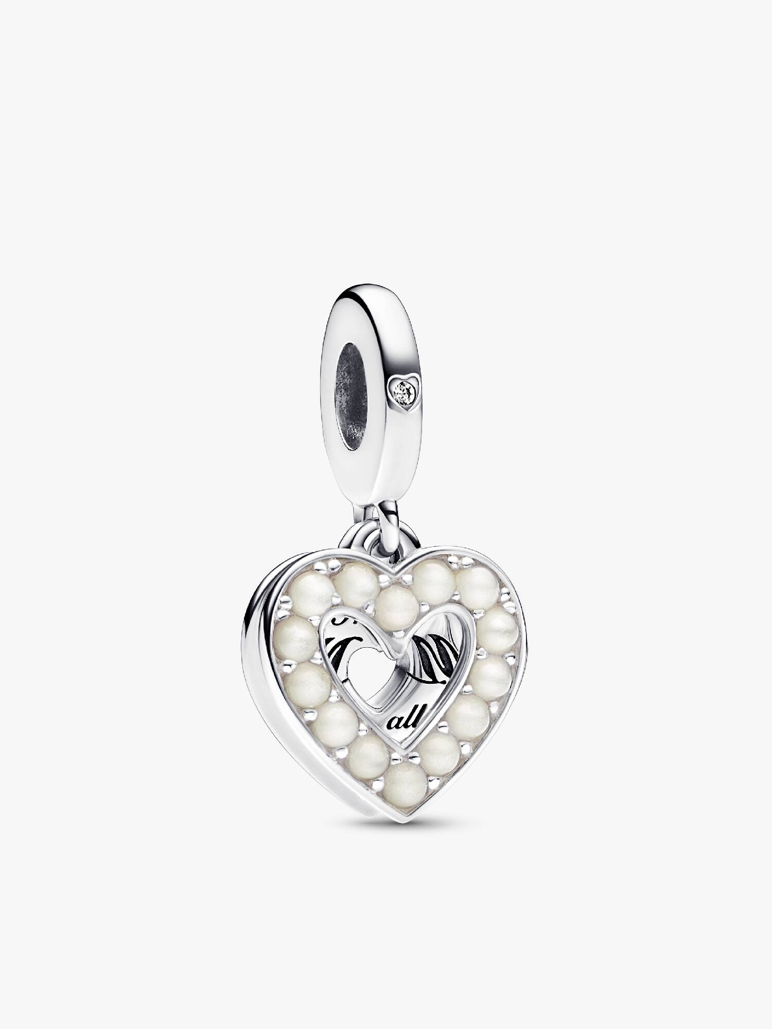 Pearlescent White Heart Double Dangle Charm
