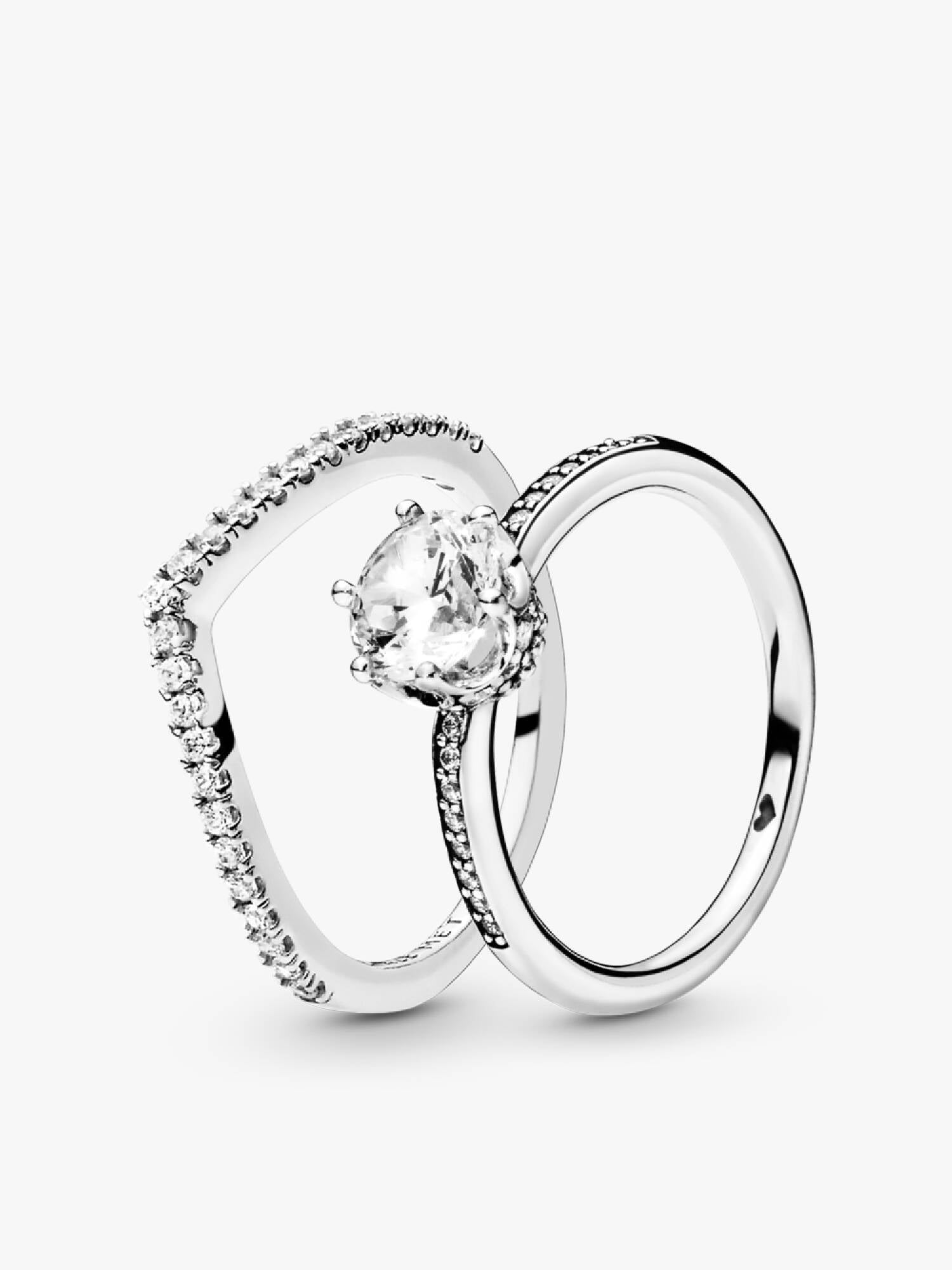Shimmering Solitaire Wishbone Stacking Ring Set