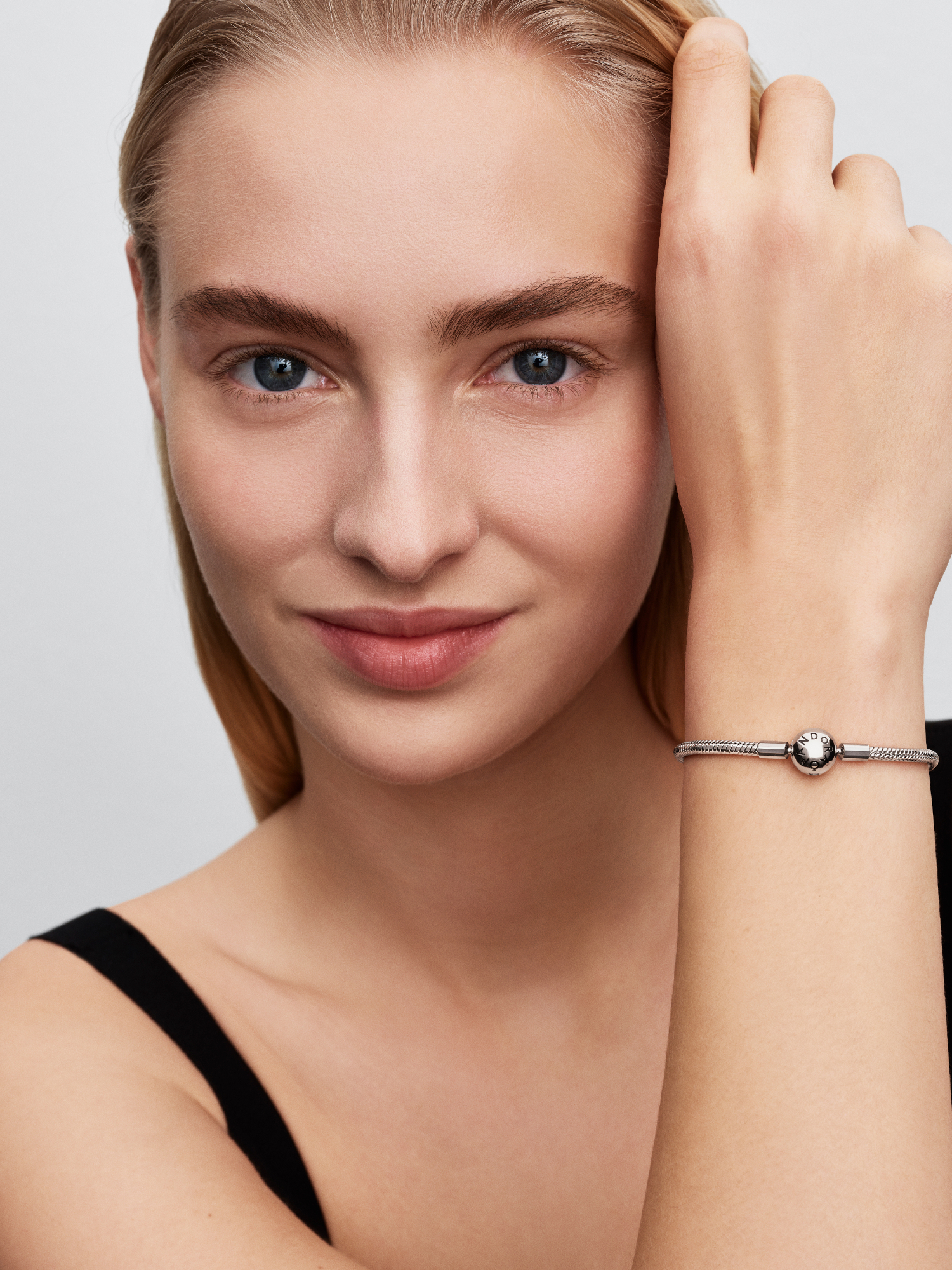 Pandora Moments Ball Clasp Snake Chain Bracelet, Platinum Plated