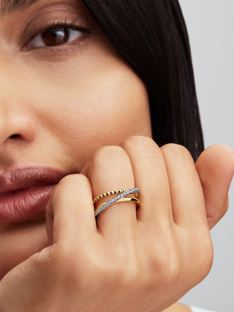 Crossover Beads & Pavé Triple Band Ring