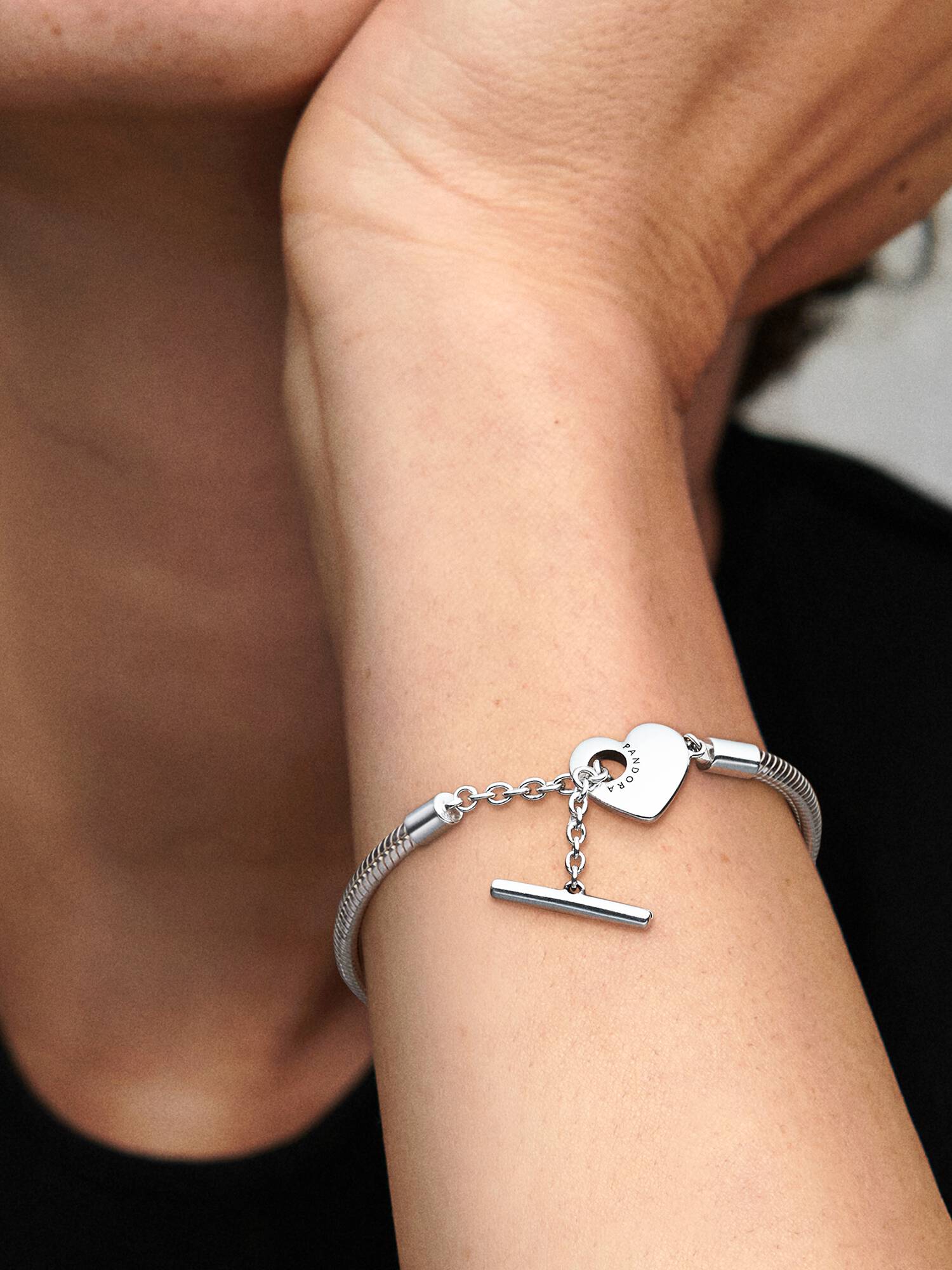 Heart T-Bar Snake Chain Bracelet