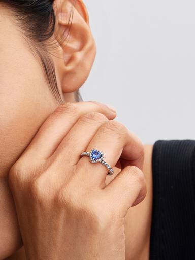Bague scintillante Cœur surélevé