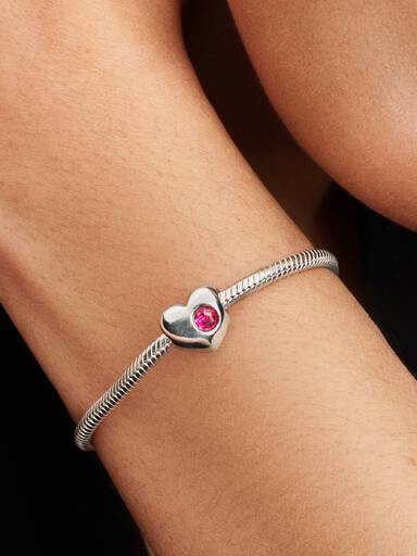 Charm Cœur avec pierre rose d'octobre gravable