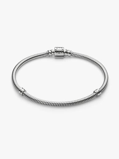 Pandora Moments Mini Barrel Clasp Snake Chain Bracelet, Platinum Plated