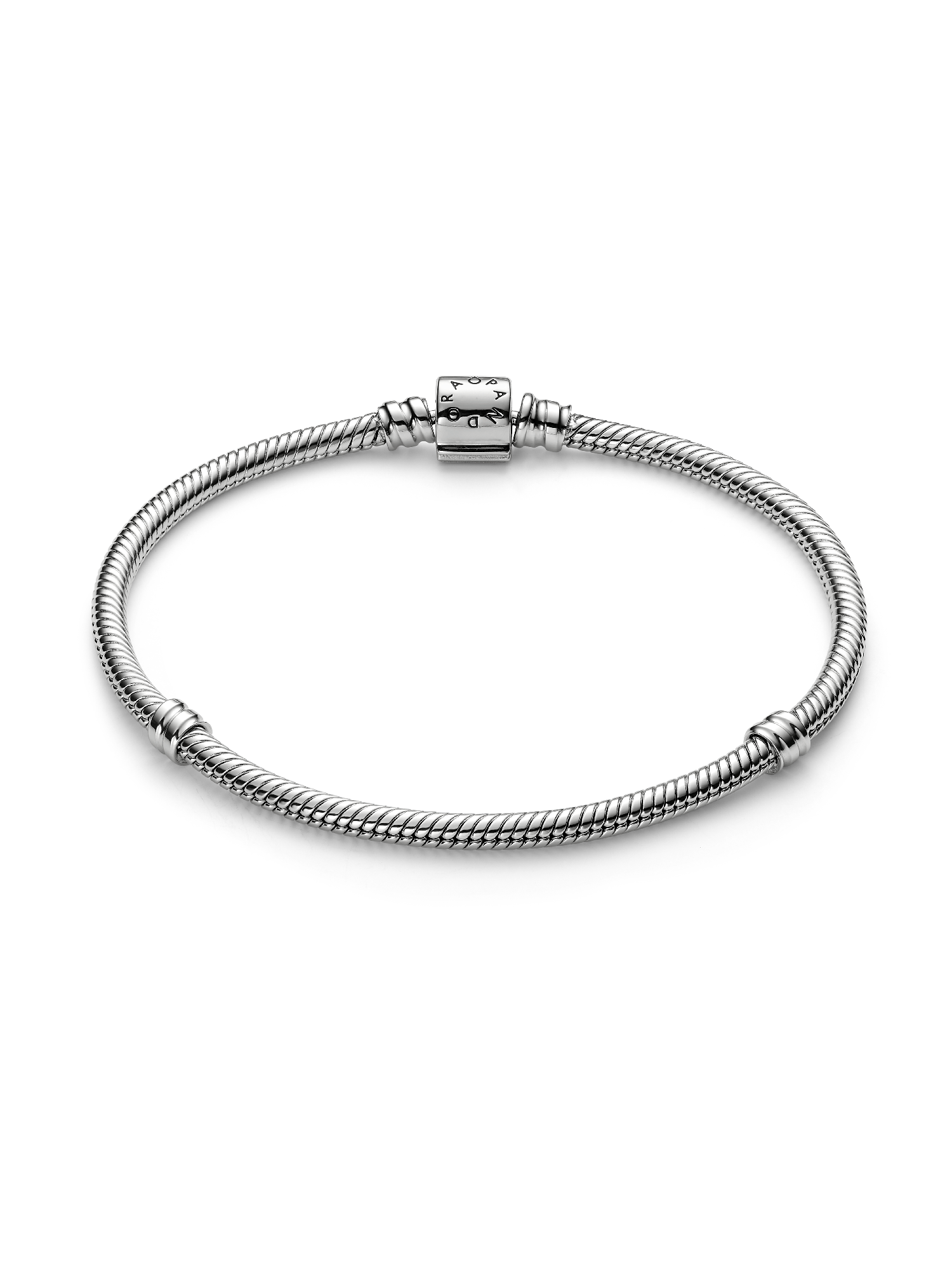 Pandora Moments Mini Barrel Clasp Snake Chain Bracelet, Platinum Plated