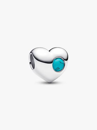 Charm Cœur avec pierre bleu turquoise de décembre gravable
