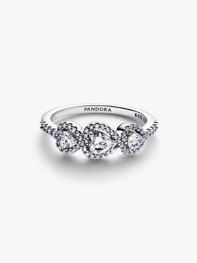 Bague Trilogie de cœur avec halo