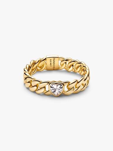 Bague à chaîne cubaine avec cœur