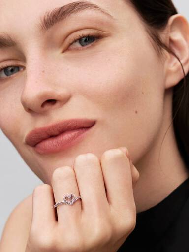 Sparkling Wishbone Pink Heart Ring