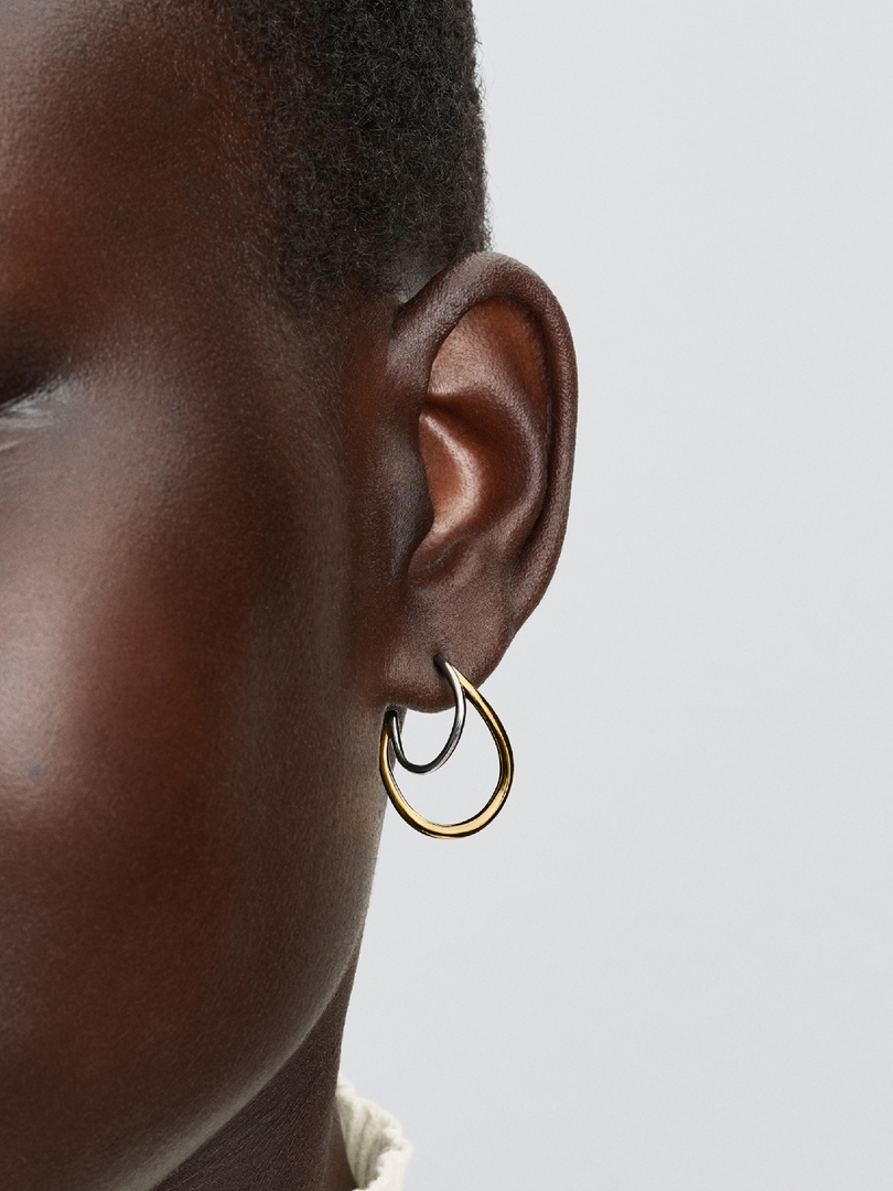 Organically Shaped Two-Tone Double Hoop Earrings