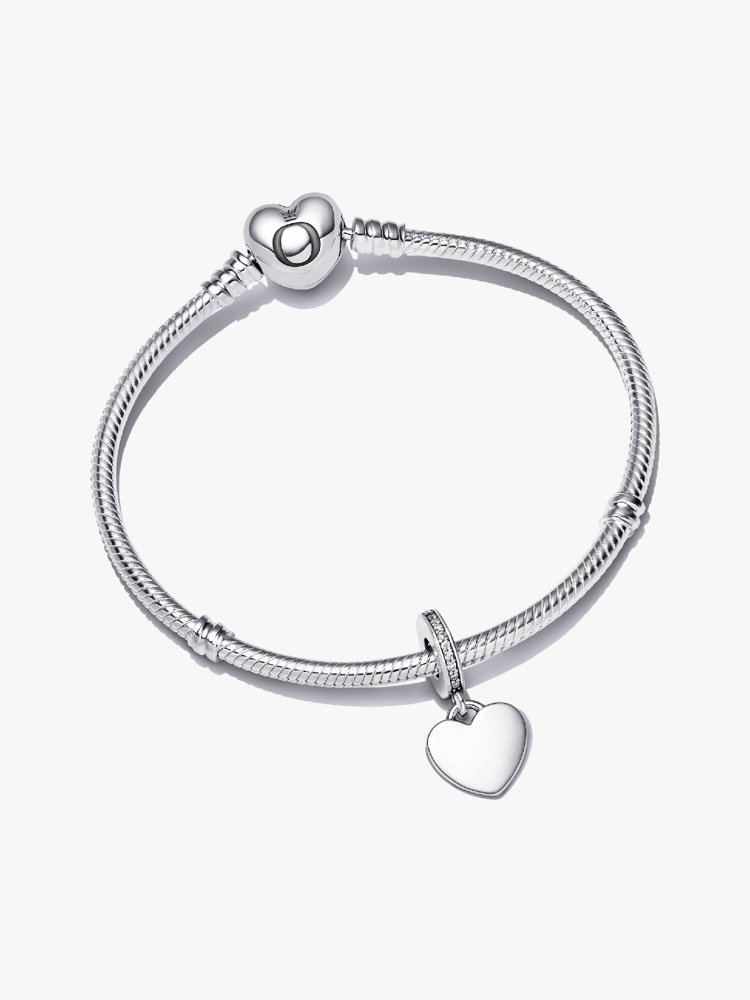 Engravable Heart Tag Dangle Charm Bracelet Set